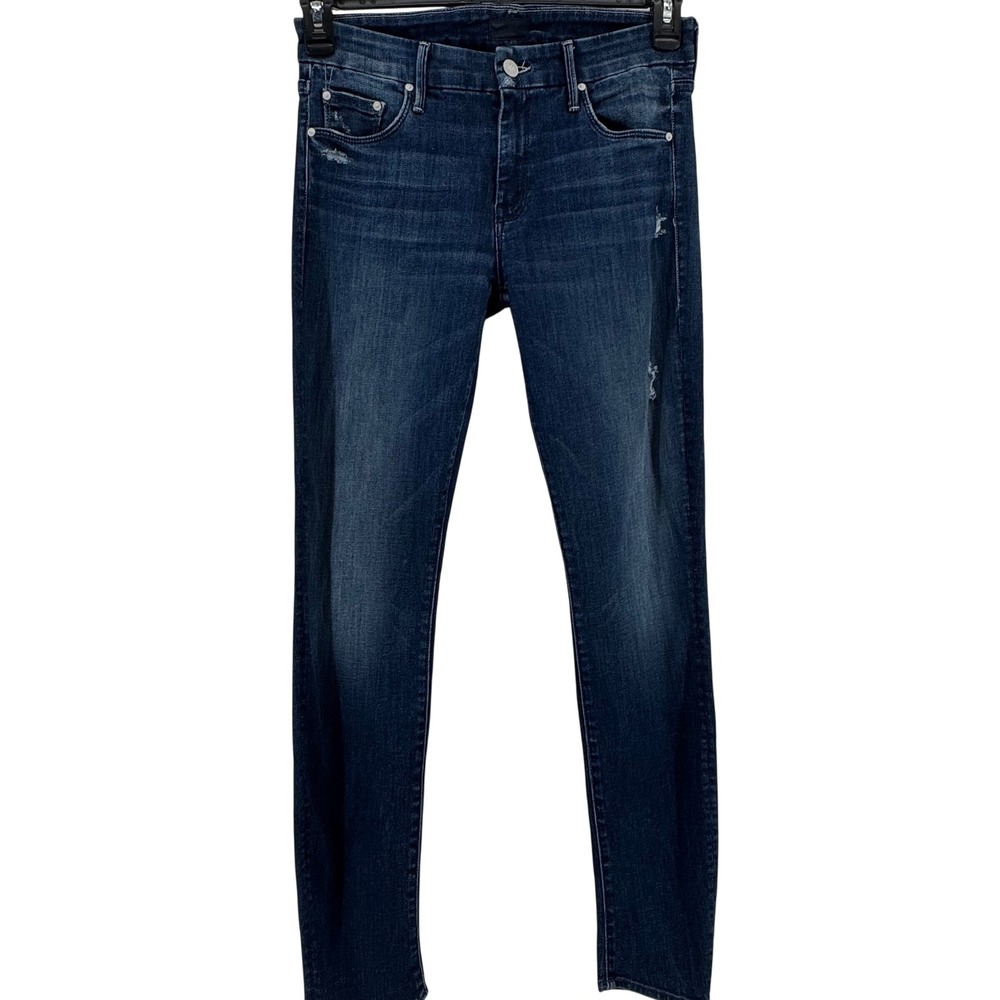 Mother The Looker Skinny Jeans Women 27 Dark Blue Distressed Denim Made in USA - Picture 3 of 11